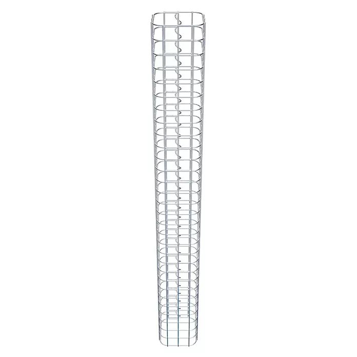 Gabiona Gabionensäule - 17 x 17 x 150 cm, Stahl, Maschenbreite: 50 mm, Maschenhöhe: 50 mm - Hoher, silberner Metall-Gabionenkorb mit horizontalen ovalen Stäben und einer mittigen Spiralstützstange.