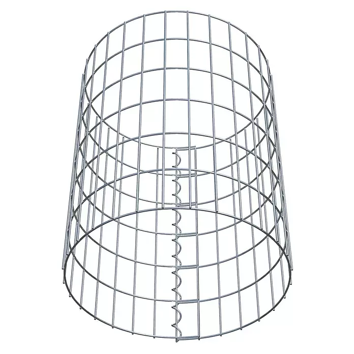 Gabiona Gabionensäule - Durchmesser: 47 cm, Höhe: 60 cm, Stahl, Maschenbreite: 50 mm, Maschenhöhe: 100 mm - Silberner zylindrischer Drahtgitter-Gabionenkorb mit innerer Spiralstütze.