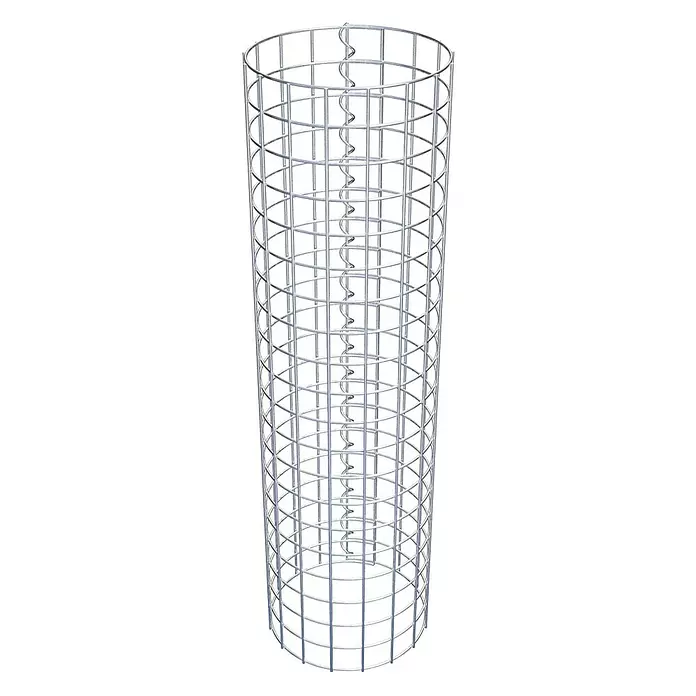 Gabiona Gabionensäule - Durchmesser: 27 cm, Höhe: 100 cm, Stahl, Maschenbreite: 50 mm, Maschenhöhe: 50 mm - Zylindrischer silberner Drahtkäfig mit spiralförmiger Innenstütze.