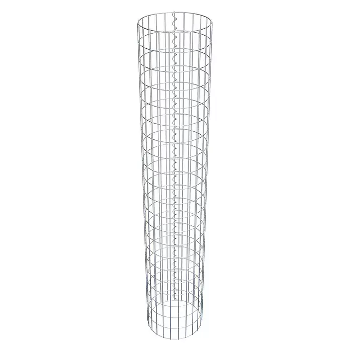 Gabiona Gabionensäule - Durchmesser: 37 cm, Höhe: 210 cm, Stahl, Maschenbreite: 50 mm, Maschenhöhe: 100 mm - Zylindrisches silbernes Metall-Drahtgeflecht für Gabionen oder Pflanzenschutz.