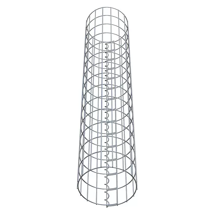 Gabiona Gabionensäule - Durchmesser: 27 cm, Höhe: 140 cm, Stahl, Maschenbreite: 50 mm, Maschenhöhe: 100 mm - Zylindrischer Bewehrungskorb aus Silbermetall mit Vertikalstäben, Horizontalringen und einer Innenspirale.