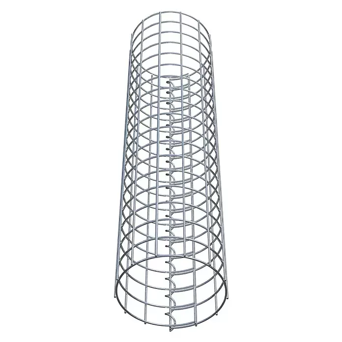 Gabiona Gabionensäule - Durchmesser: 22 cm, Höhe: 90 cm, Stahl, Maschenbreite: 50 mm, Maschenhöhe: 50 mm - Zylindrischer Bewehrungskorb aus silbernem Metall mit innenliegender Spiralstruktur.