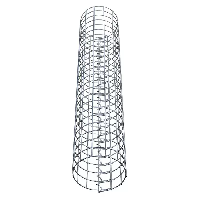 Gabiona Gabionensäule - Durchmesser: 22 cm, Höhe: 120 cm, Stahl, Maschenbreite: 50 mm, Maschenhöhe: 50 mm - Silberfarbener zylindrischer Bewehrungskorb aus Metall mit innerem Spiralelement.