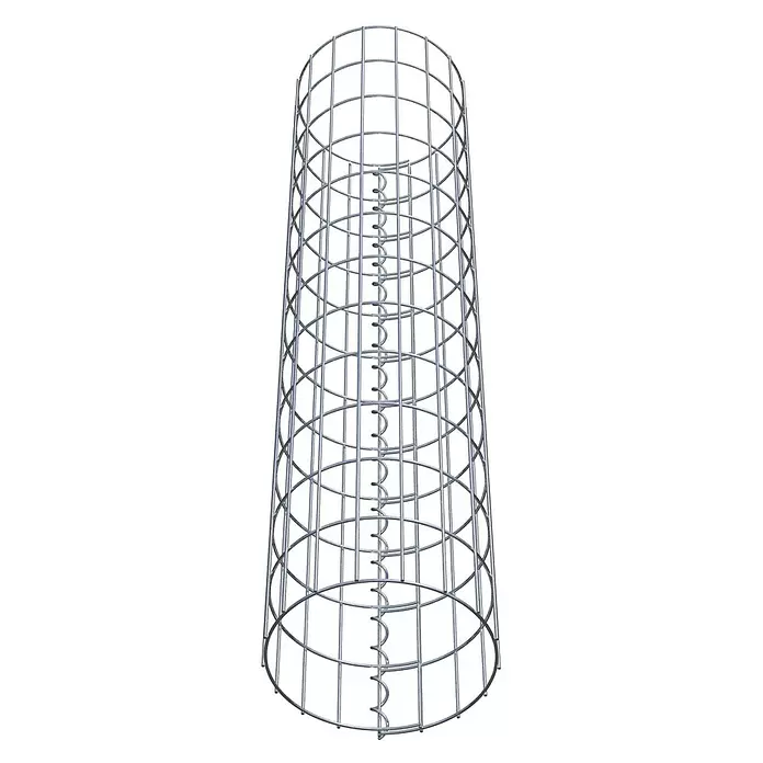 Gabiona Gabionensäule - Durchmesser: 27 cm, Höhe: 120 cm, Stahl, Maschenbreite: 50 mm, Maschenhöhe: 100 mm - Zylindrischer Drahtgitter-Gabionenkorb aus silberfarbenem Metall mit innerer Spiralverstärkung.