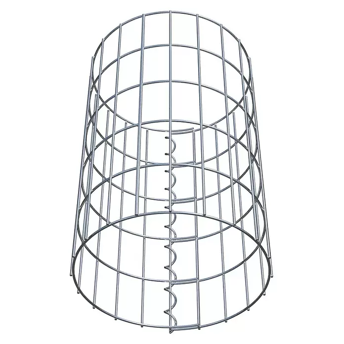 Gabiona Gabionensäule - Durchmesser: 32 cm, Höhe: 50 cm, Stahl, Maschenbreite: 50 mm, Maschenhöhe: 100 mm - Silbernes, zylindrisches Metallgitter mit vertikalen Stäben, horizontalen Ringen und innerer Spiralstütze.