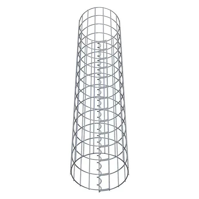 Gabiona Gabionensäule - Durchmesser: 27 cm, Höhe: 130 cm, Stahl, Maschenbreite: 50 mm, Maschenhöhe: 100 mm - Silberfarbener Drahtgeflecht-Zylinder mit vertikaler innerer Spiralverstärkung.