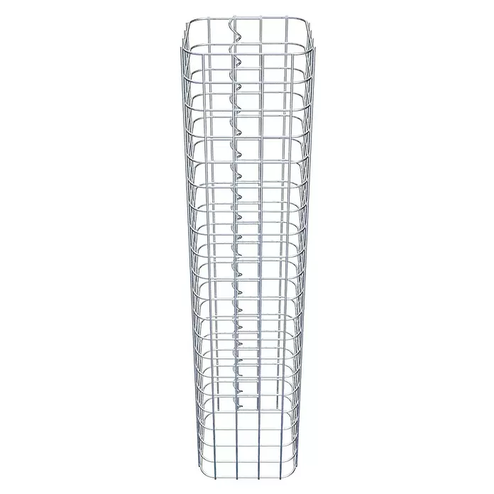 Gabiona Gabionensäule - 22 x 22 x 100 cm, Stahl, Maschenbreite: 50 mm, Maschenhöhe: 50 mm - Silberner Gabionenkorb aus Drahtgitter mit abgerundeten Ecken und zentraler Spiralverbindung.