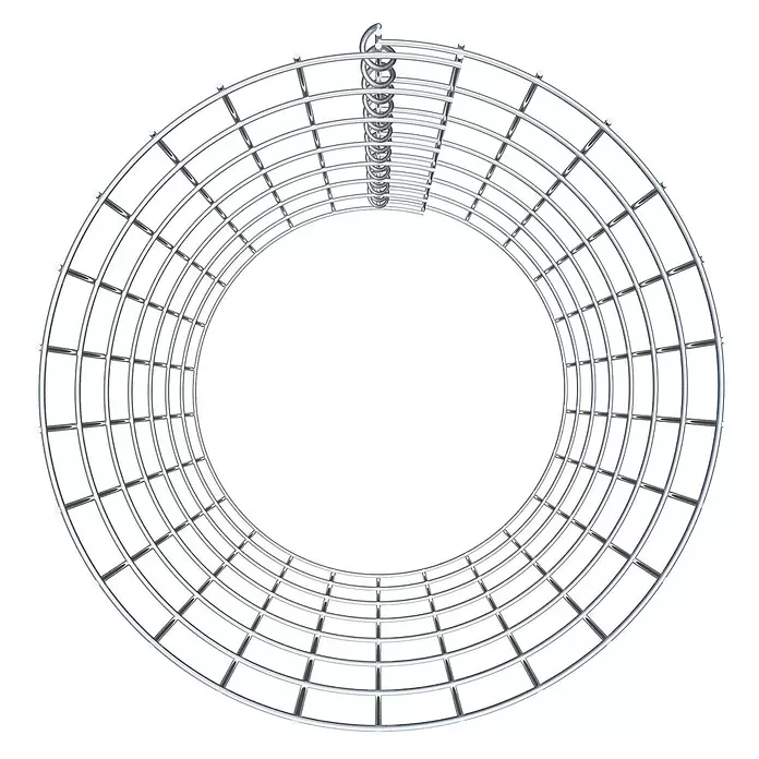 Gabiona Gabionensäule - Durchmesser: 42 cm, Höhe: 70 cm, Stahl, Maschenbreite: 50 mm, Maschenhöhe: 100 mm - Hängendes, kreisförmiges Metallrost mit Gittermuster, aus glänzendem, silberfarbenem Draht.