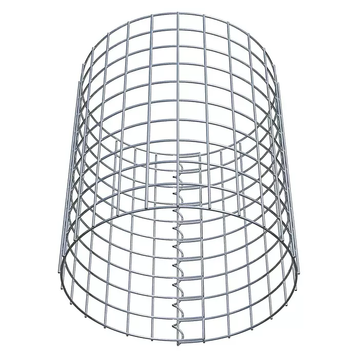 Gabiona Gabionensäule - Durchmesser: 42 cm, Höhe: 50 cm, Stahl, Maschenbreite: 50 mm, Maschenhöhe: 50 mm - Silberfarbener zylindrischer Drahtgitterkäfig mit innerer Spiralstützstruktur.