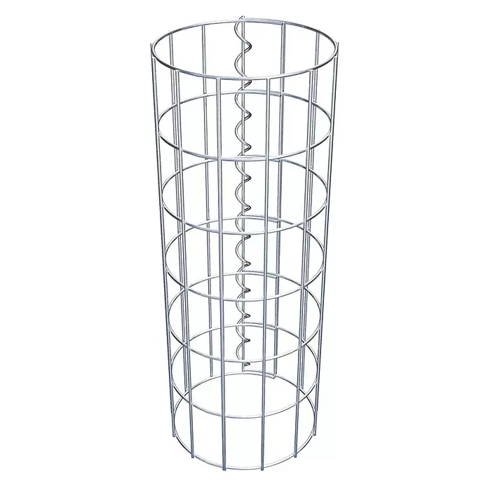 Gabiona Gabionensäule - Durchmesser: 22 cm, Höhe: 60 cm, Stahl, Maschenbreite: 50 mm, Maschenhöhe: 100 mm - Zylindrischer Pflanzenstützkäfig aus silbernem Metall mit zentraler Spiralstange.