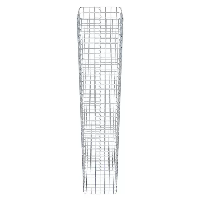 Gabiona Gabionensäule - 37 x 37 x 200 cm, Stahl, Maschenbreite: 50 mm, Maschenhöhe: 50 mm - Hoher, rechteckiger Gabionenkorb aus silbernem Drahtgeflecht.