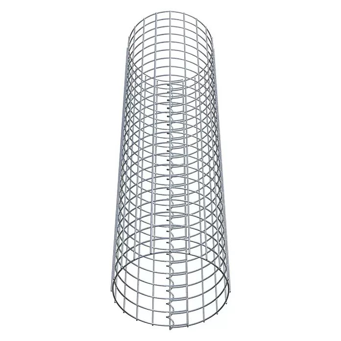 Gabiona Gabionensäule - Durchmesser: 32 cm, Höhe: 120 cm, Stahl, Maschenbreite: 50 mm, Maschenhöhe: 50 mm - Silberfarbener Metall-Drahtgeflechtzylinder mit internen Spiralstützen.