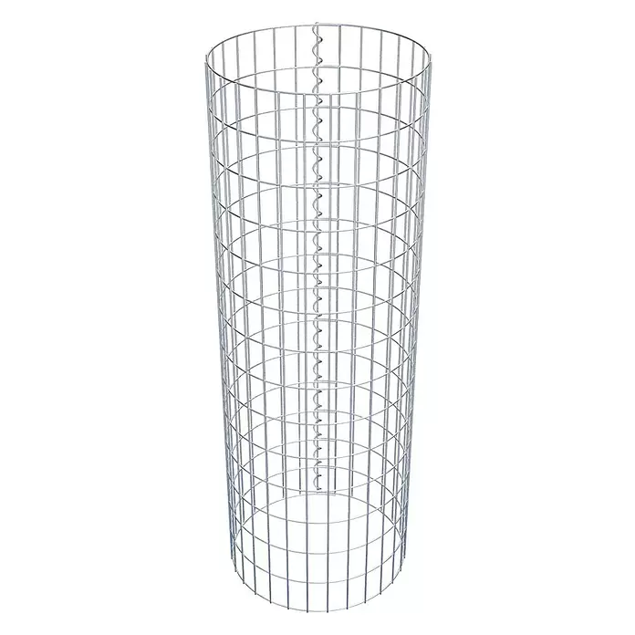 Gabiona Gabionensäule - Durchmesser: 47 cm, Höhe: 140 cm, Stahl, Maschenbreite: 50 mm, Maschenhöhe: 100 mm - Zylindrischer Gabionenkörper aus silbernem Drahtgeflecht mit spiralförmiger Innenstütze.