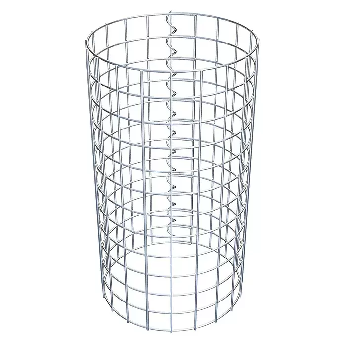 Gabiona Gabionensäule - Durchmesser: 32 cm, Höhe: 60 cm, Stahl, Maschenbreite: 50 mm, Maschenhöhe: 50 mm - Zylindrischer Gabionenkorb aus silbernem Metalldraht mit innenliegendem Spiralverstärkungselement.