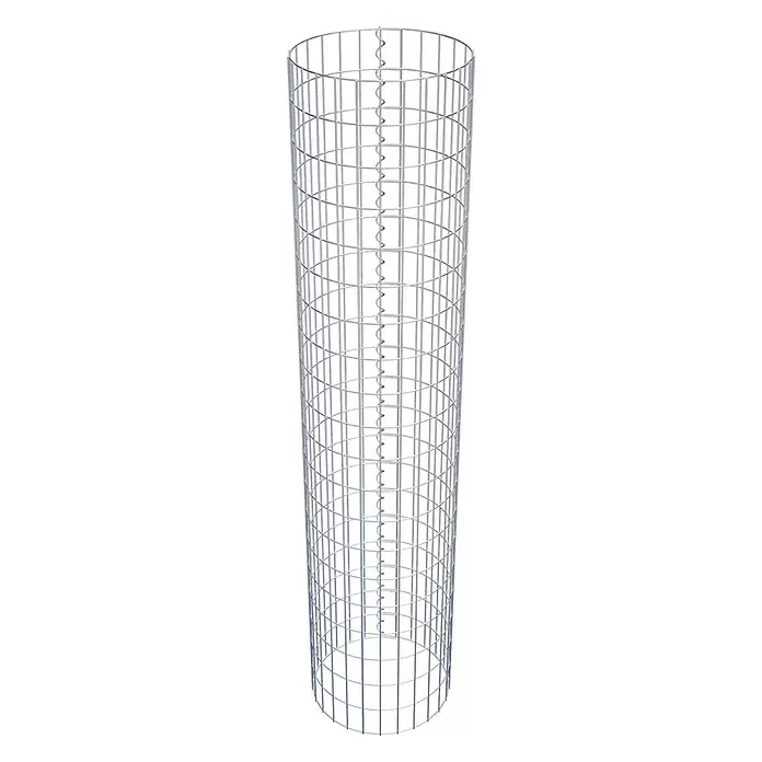 Gabiona Gabionensäule - Durchmesser: 42 cm, Höhe: 200 cm, Stahl, Maschenbreite: 50 mm, Maschenhöhe: 100 mm, Spirale - Zylindrischer silberner Drahtgitterkorb mit Spiralverschluss, für Gabionen oder Pflanzenstütze.