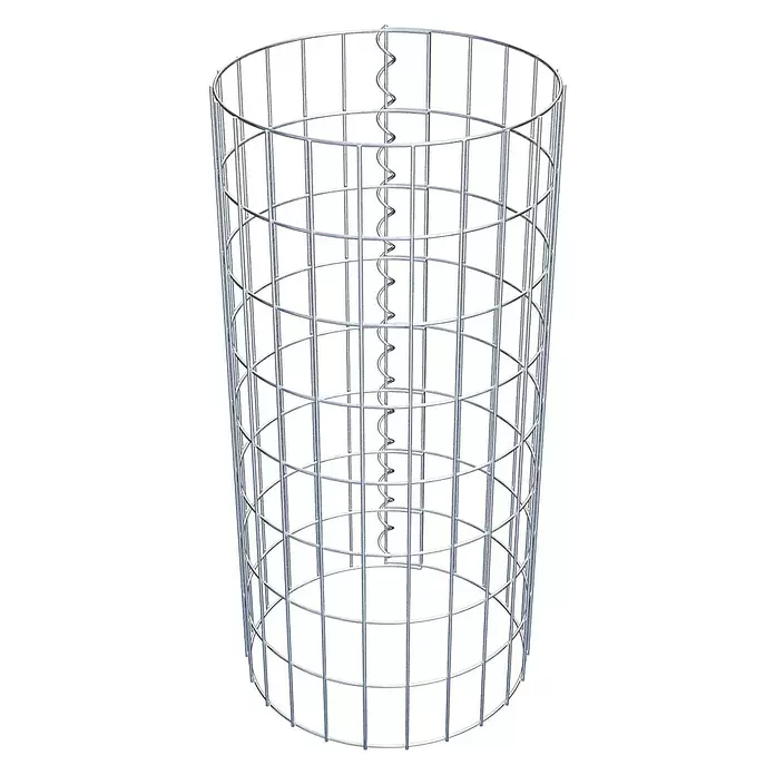 Gabiona Gabionensäule - Durchmesser: 37 cm, Höhe: 80 cm, Stahl, Maschenbreite: 50 mm, Maschenhöhe: 100 mm, Spirale - Zylindrische silberne Metallgitterstruktur mit zentralem Spiraldraht.