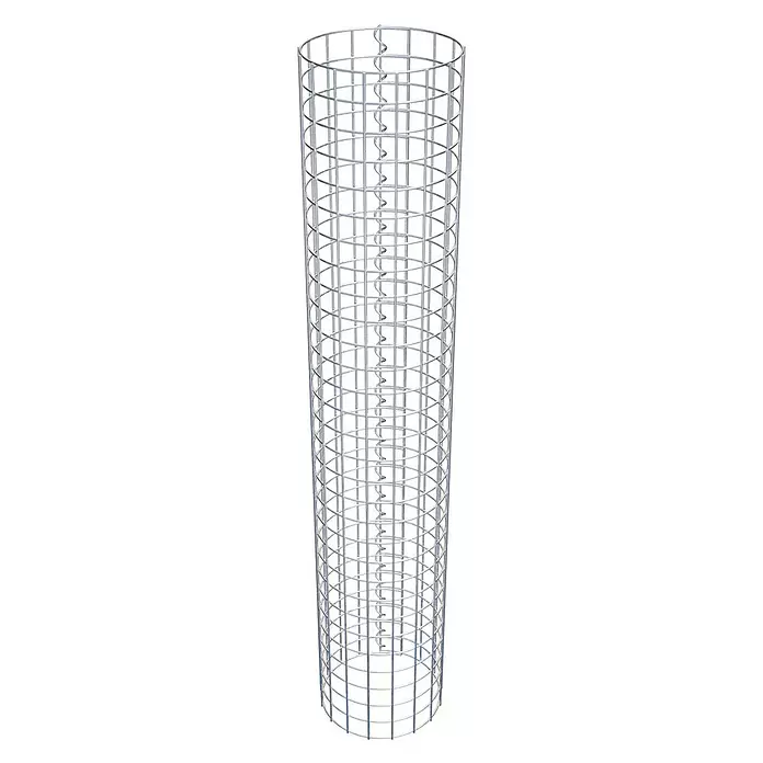 Gabiona Gabionensäule - Durchmesser: 27 cm, Höhe: 150 cm, Stahl, Maschenbreite: 50 mm, Maschenhöhe: 50 mm - Silberfarbener Drahtgitter-Pflanzenstützkäfig zylindrisch mit Innenspirale.
