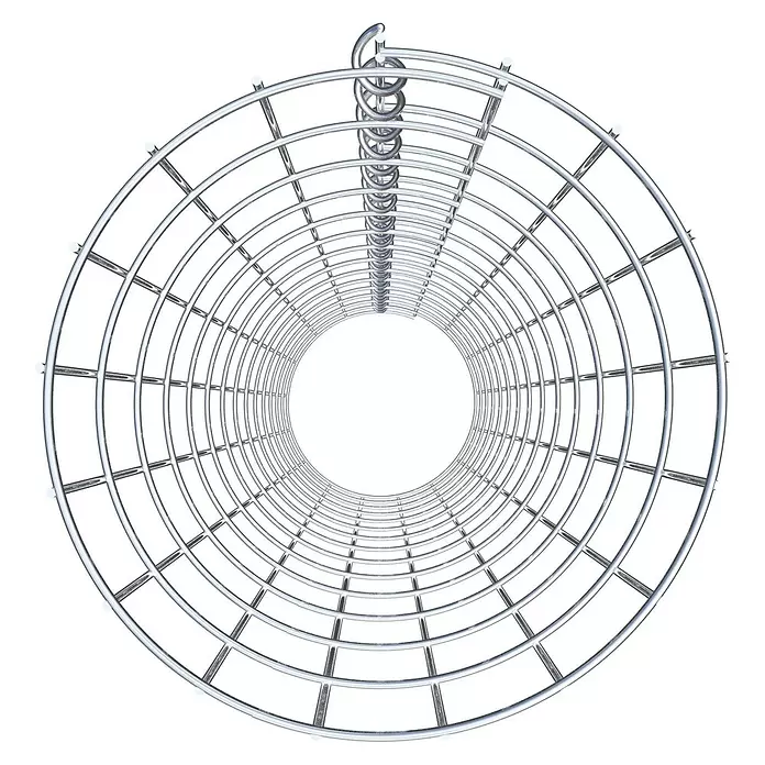 Gabiona Gabionensäule - Durchmesser: 27 cm, Höhe: 140 cm, Stahl, Maschenbreite: 50 mm, Maschenhöhe: 100 mm - Zylindrischer Käfig aus glänzendem Silbermetall mit zentraler Spiralstruktur.