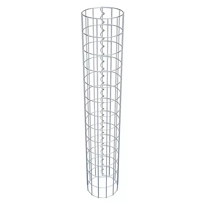 Gabiona Gabionensäule - Durchmesser: 22 cm, Höhe: 130 cm, Stahl, Maschenbreite: 50 mm, Maschenhöhe: 100 mm - Hoher, silberner Metallgitterzylinder mit innerer Spiralstruktur, geeignet als Pflanzenstütze oder Gabione.