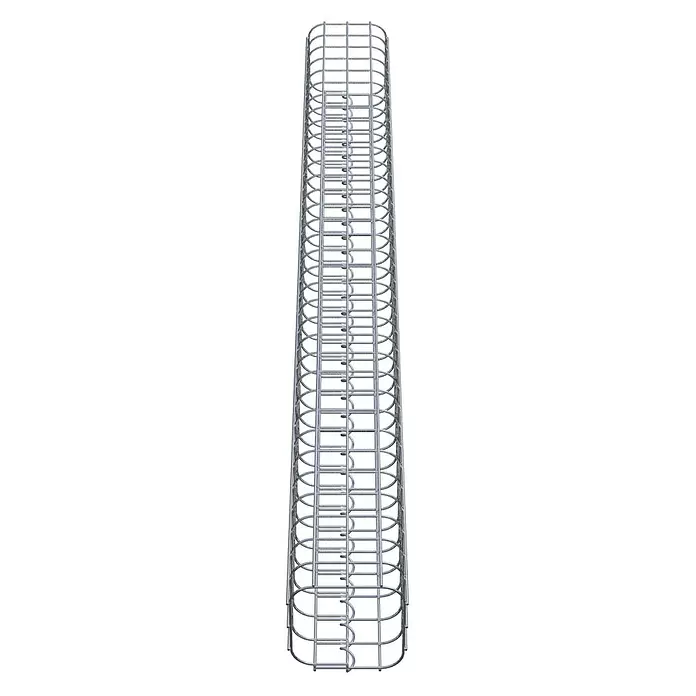 Gabiona Gabionensäule - 17 x 17 x 170 cm, Stahl, Maschenbreite: 50 mm, Maschenhöhe: 50 mm - Silberner Sicherheitskäfig aus Metall für Leitern mit vertikalen Stangen und gebogenen horizontalen Ringen.