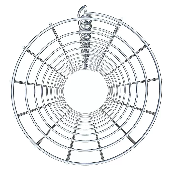 Gabiona Gabionensäule - Durchmesser: 22 cm, Höhe: 100 cm, Stahl, Maschenbreite: 50 mm, Maschenhöhe: 100 mm - Glänzendes silbernes Metall-Spiralkäfig oder -Leitung, das einen langen Tunnel mit Ringen und einem inneren Spiralelement bildet.