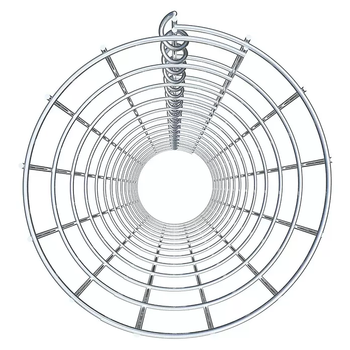 Gabiona Gabionensäule - Durchmesser: 22 cm, Höhe: 130 cm, Stahl, Maschenbreite: 50 mm, Maschenhöhe: 100 mm - Kreisförmiges Metallgitter in Silber, das einen Tunnel bildet, mit einer zentralen Spiralstützstruktur.