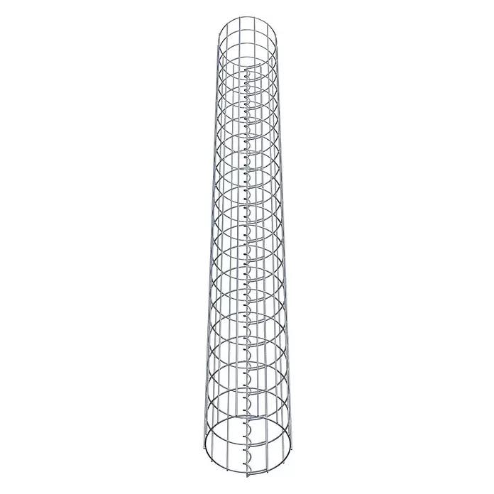 Gabiona Gabionensäule - Durchmesser: 22 cm, Höhe: 210 cm, Stahl, Maschenbreite: 50 mm, Maschenhöhe: 100 mm - Zylindrischer silberner Metall-Bewehrungskorb mit interner Spiralverstärkung, für Betonstrukturen.