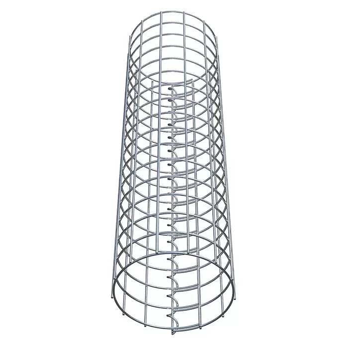 Gabiona Gabionensäule - Durchmesser: 22 cm, Höhe: 80 cm, Stahl, Maschenbreite: 50 mm, Maschenhöhe: 50 mm, Spirale - Kegelförmiger, silberner Bewehrungskorb mit Außengitter und innerer Spiralstruktur.