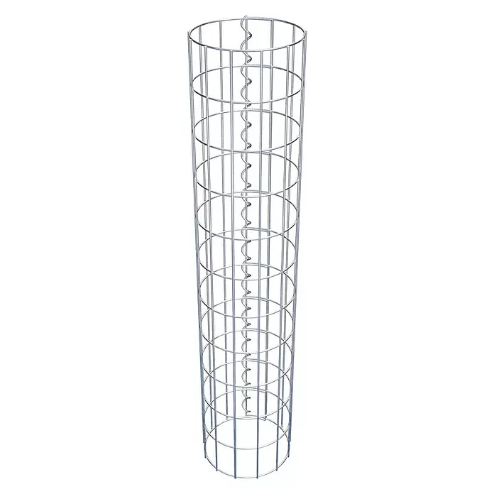 Gabiona Gabionensäule - Durchmesser: 22 cm, Höhe: 110 cm, Stahl, Maschenbreite: 50 mm, Maschenhöhe: 100 mm - Zylindrischer Pflanzenstützkorb aus silbernem Metall mit vertikalen Stäben, horizontalen Ringen und zentraler Spirale.