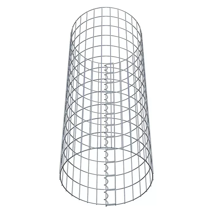 Gabiona Gabionensäule - Durchmesser: 47 cm, Höhe: 120 cm, Stahl, Maschenbreite: 50 mm, Maschenhöhe: 100 mm - Silbergrauer zylindrischer Drahtgitter-Gabionenkorb mit inneren Spiralstützen.