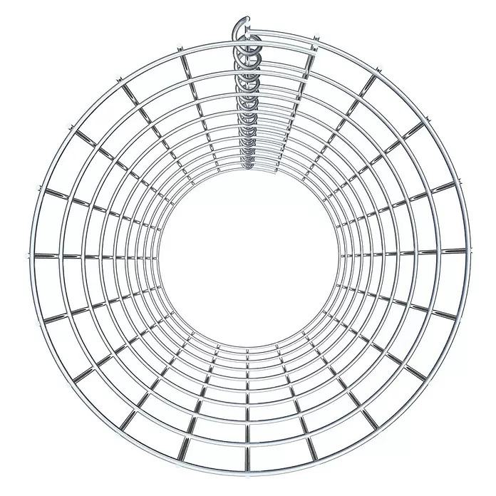 Gabiona Gabionensäule - Durchmesser: 32 cm, Höhe: 90 cm, Stahl, Maschenbreite: 50 mm, Maschenhöhe: 100 mm - Zylindrisches Metallgittergestell in Silber mit spiralförmigem Oberteil, der Länge nach gesehen.