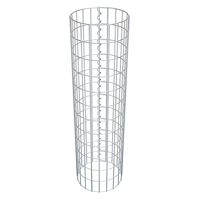 Gabiona Gabionensäule - Durchmesser: 32 cm, Höhe: 120 cm, Stahl, Maschenbreite: 50 mm, Maschenhöhe: 100 mm - Zylindrischer Gabionenkorb aus silbernem Metalldraht mit vertikalen, horizontalen und zentralen Spiraldrähten.
