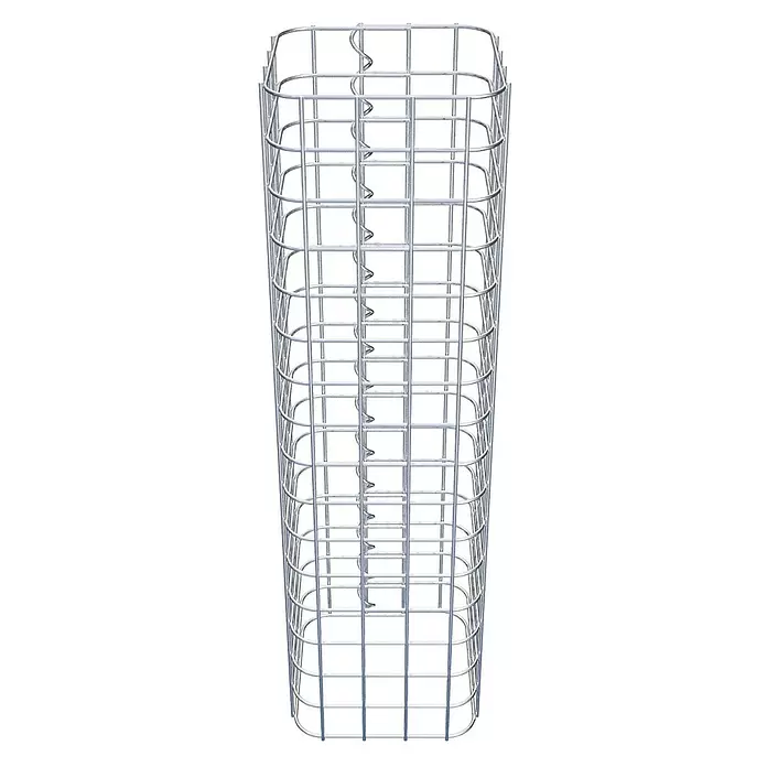 Gabiona Gabionensäule - 22 x 80 cm, Stahl, Maschenbreite: 50 mm, Maschenhöhe: 50 mm - Hoher, quadratischer Draht-Gabionenkorb aus silberfarbenem Metall, mit zentraler Spiralstütze.