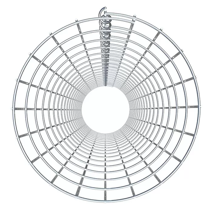 Gabiona Gabionensäule - Durchmesser: 32 cm, Höhe: 180 cm, Stahl, Maschenbreite: 50 mm, Maschenhöhe: 100 mm - Langer, zylindrischer Gittertunnel aus silbernem Metall mit spiralförmiger Aufhängung an einem Ende.