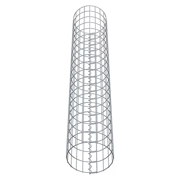 Gabiona Gabionensäule - Durchmesser: 32 cm, Höhe: 180 cm, Stahl, Maschenbreite: 50 mm, Maschenhöhe: 100 mm - Silbernes Drahtgitter-Gabionen-Käfig mit Innenstützstruktur, leicht konisch zulaufend.