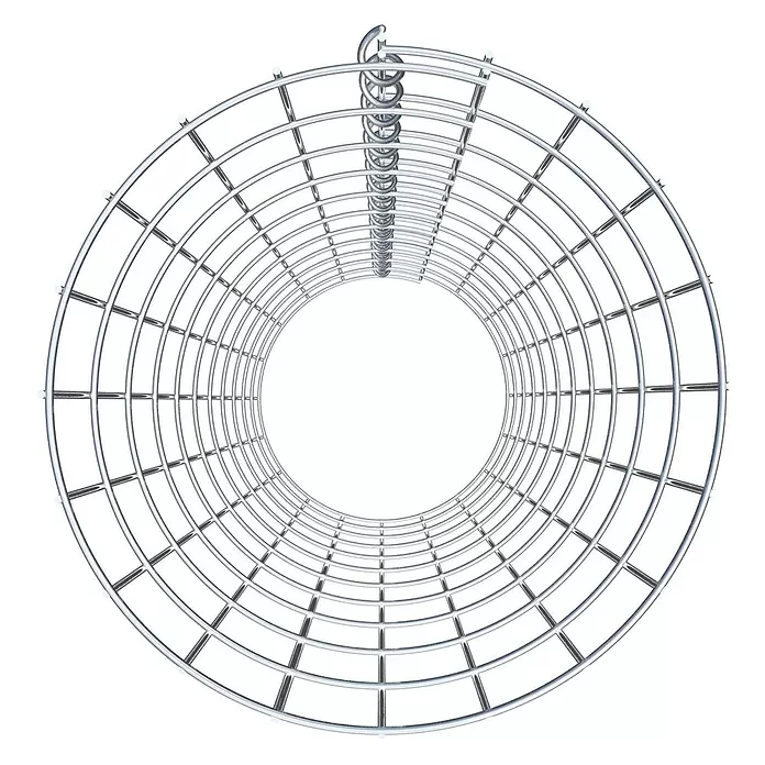 Gabiona Gabionensäule - Durchmesser: 32 cm, Höhe: 110 cm, Stahl, Maschenbreite: 50 mm, Maschenhöhe: 100 mm - Zylindrisches Gitter aus silbernem Metall mit Spiralaufsatz, eine käfigartige Struktur bildend.