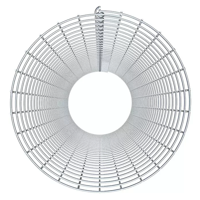 Gabiona Gabionensäule - Durchmesser: 42 cm, Höhe: 150 cm, Stahl, Maschenbreite: 50 mm, Maschenhöhe: 50 mm - Silberfarbenes, rundes Metallgitter mit einer Spirale oben, möglicherweise für Lüfterschutz oder Dekoration.
