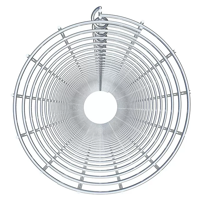 Gabiona Gabionensäule - Durchmesser: 22 cm, Höhe: 180 cm, Stahl, Maschenbreite: 50 mm, Maschenhöhe: 50 mm - Silberfarbenes zylindrisches Metallgitter, das eine spiralförmige Tunnelstruktur bildet.
