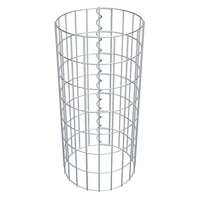 Gabiona Gabionensäule - Durchmesser: 32 cm, Höhe: 70 cm, Stahl, Maschenbreite: 50 mm, Maschenhöhe: 100 mm - Silberfarbener zylindrischer Drahtgitterkorb mit Spiralverbinder entlang einer Kante.