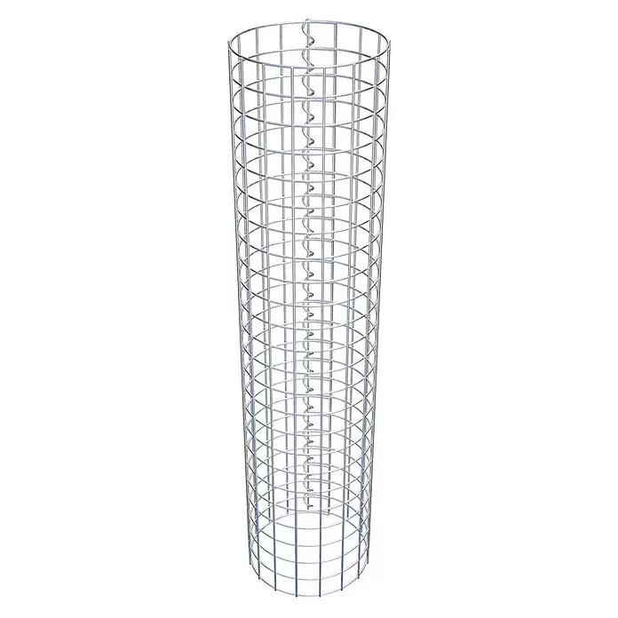 Gabiona Gabionensäule - Durchmesser: 27 cm, Höhe: 120 cm, Stahl, Maschenbreite: 50 mm, Maschenhöhe: 50 mm - Silberfarbenes zylindrisches Drahtgeflecht mit innerem Spiralelement.