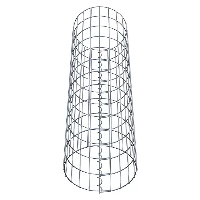 Gabiona Gabionensäule - Durchmesser: 32 cm, Höhe: 110 cm, Stahl, Maschenbreite: 50 mm, Maschenhöhe: 100 mm - Zylindrischer silberner Drahtkäfig mit innerer Spiralstütze.