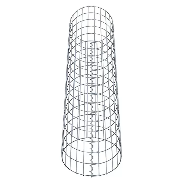 Gabiona Gabionensäule - Durchmesser: 37 cm, Höhe: 150 cm, Stahl, Maschenbreite: 50 mm, Maschenhöhe: 100 mm - Zylindrischer silberner Drahtgitterkäfig mit vertikaler Spirallnaht, geeignet für Gabionen oder Baumschutz.