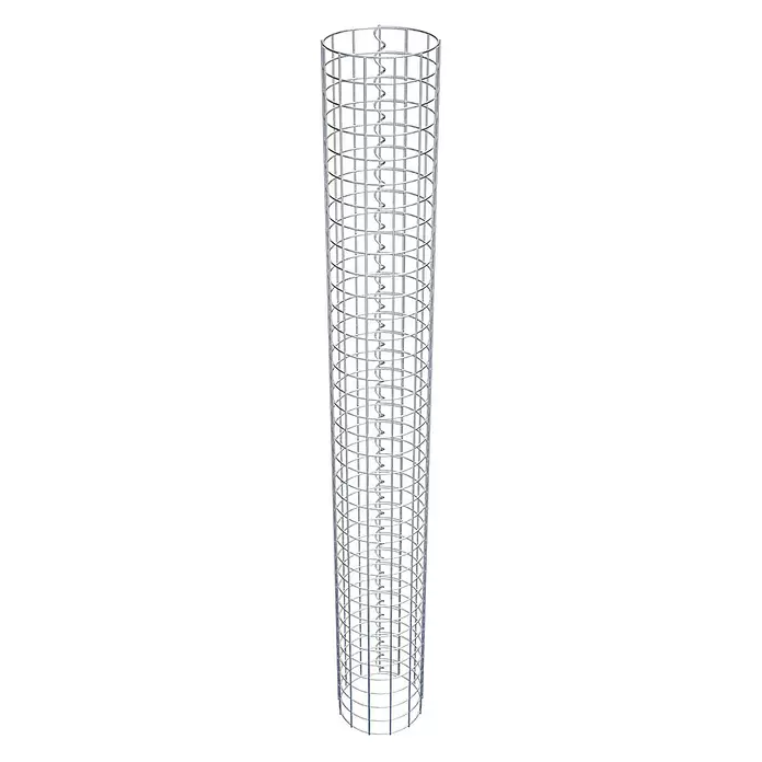Gabiona Gabionensäule - Durchmesser: 22 cm, Höhe: 180 cm, Stahl, Maschenbreite: 50 mm, Maschenhöhe: 50 mm - Silberfarbener Drahtgitter-Pflanzenstützkäfig mit zentraler Spirale.
