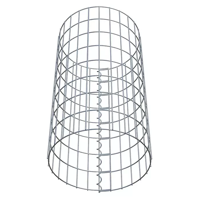 Gabiona Gabionensäule - Durchmesser: 42 cm, Höhe: 80 cm, Stahl, Maschenbreite: 50 mm, Maschenhöhe: 100 mm, Spirale - Konischer zylindrischer Gabionenkorb aus silbernem Drahtgeflecht mit innerer Spiralstruktur.
