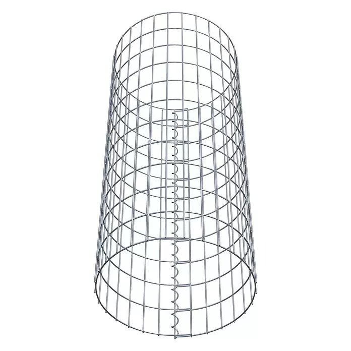 Gabiona Gabionensäule - Durchmesser: 47 cm, Höhe: 110 cm, Stahl, Maschenbreite: 50 mm, Maschenhöhe: 100 mm - Zylindrischer silber-grauer Drahtgitter-Gabionenkorb mit innerer Spiralstütze.