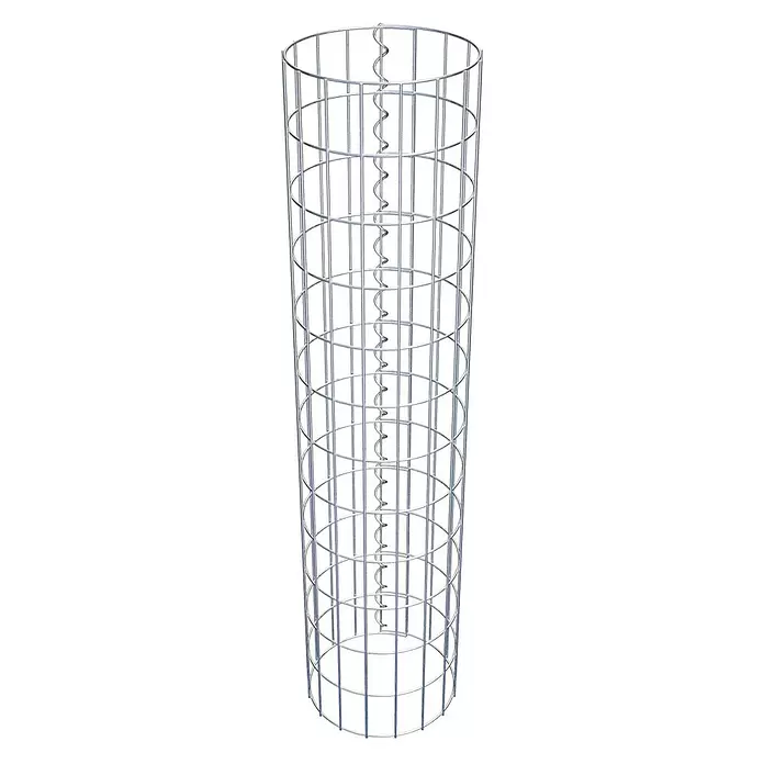 Gabiona Gabionensäule - Durchmesser: 27 cm, Höhe: 120 cm, Stahl, Maschenbreite: 50 mm, Maschenhöhe: 100 mm - Zylindrischer Drahtkäfig aus silbernem Metall mit zentraler Spirale.