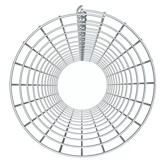 Gabiona Gabionensäule - Durchmesser: 32 cm, Höhe: 120 cm, Stahl, Maschenbreite: 50 mm, Maschenhöhe: 100 mm - Runder Metallgittertunnel in Silber mit einem spiralförmigen Element oben.