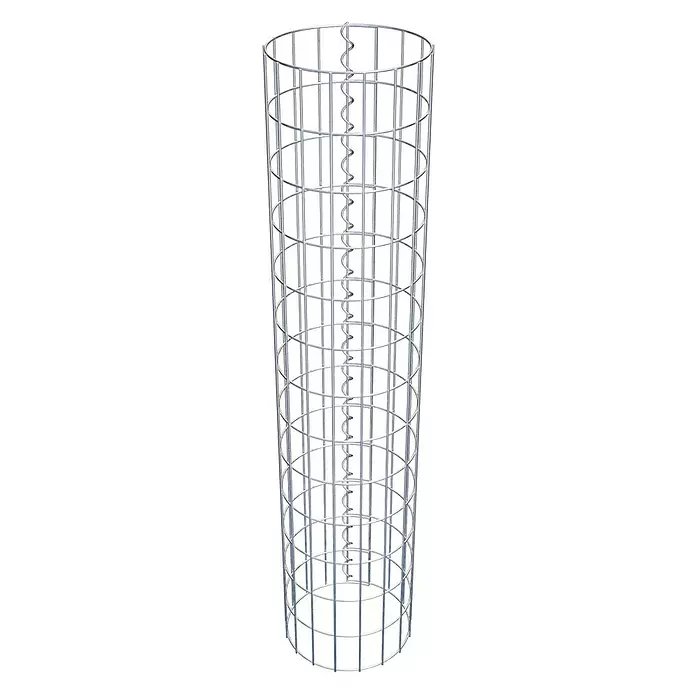 Gabiona Gabionensäule - Durchmesser: 27 cm, Höhe: 130 cm, Stahl, Maschenbreite: 50 mm, Maschenhöhe: 100 mm - Zylindrischer Drahtkäfig aus silbernem Metall mit spiralförmiger Innenstütze.