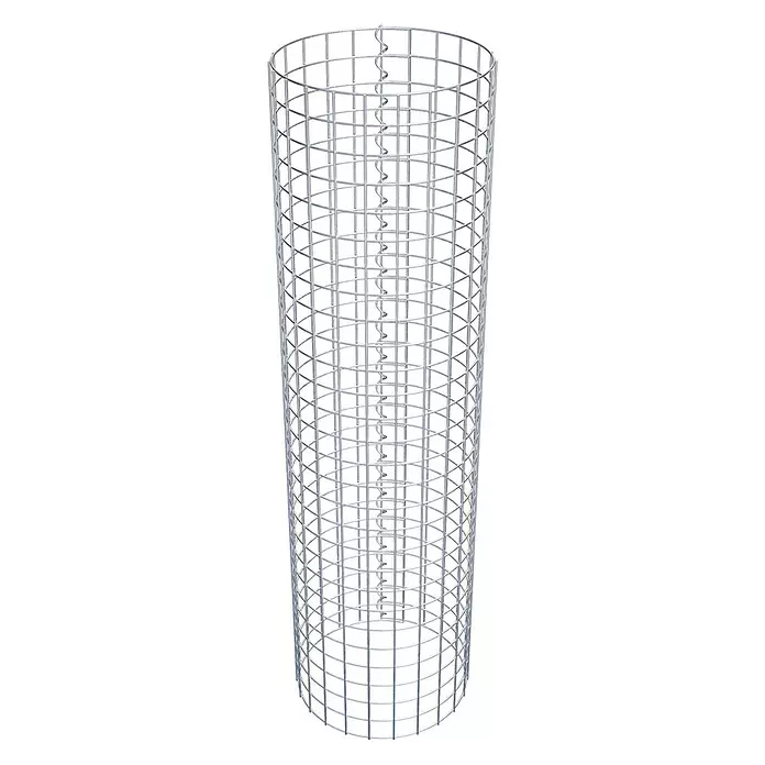 Gabiona Gabionensäule - Durchmesser: 37 cm, Höhe: 140 cm, Stahl, Maschenbreite: 50 mm, Maschenhöhe: 50 mm - Zylindrischer Gabionenkorb aus silbernem Metalldraht mit innerer Spiralstruktur.