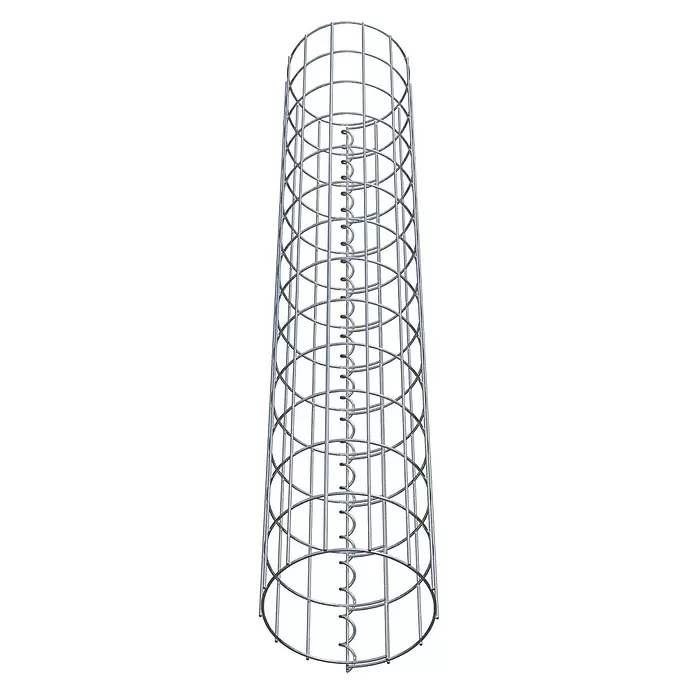 Gabiona Gabionensäule - Durchmesser: 22 cm, Höhe: 130 cm, Stahl, Maschenbreite: 50 mm, Maschenhöhe: 100 mm - Zylindrischer Bewehrungskorb aus silbernem Metall mit vertikalen und horizontalen Stäben und einer Innenspirale.